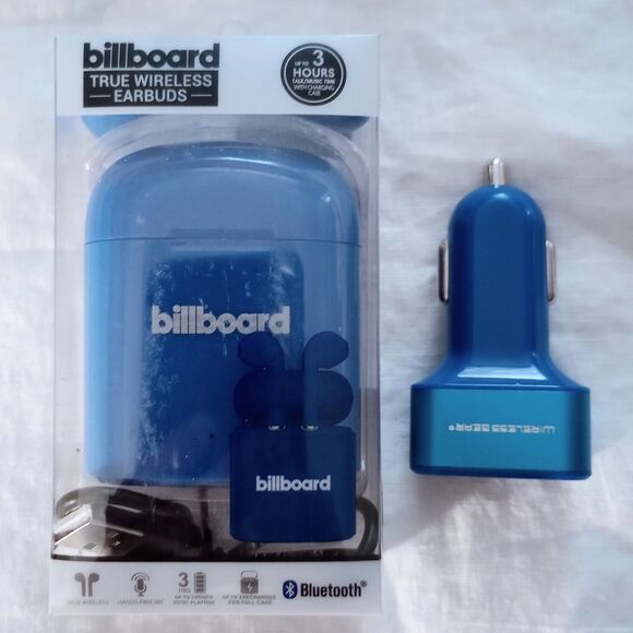 NEW Billboard Wireless Bluetooth Earbuds Headphones w/HandsFree Mic & CarCharger - Picture 1 of 5